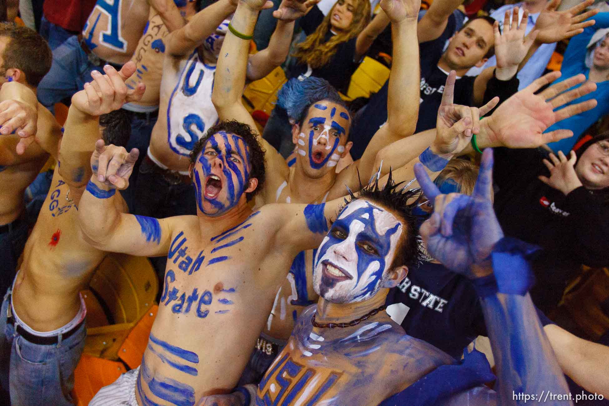 fans. Utah State University USU vs. Pacific UOP mens college basketball. monopod pre-game.
2.12.2005