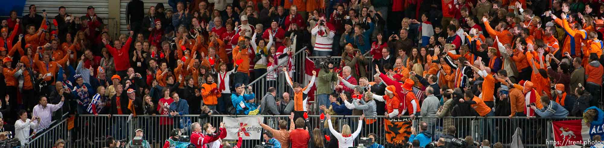 Trent Nelson  |  The Salt Lake Tribune
Sven Kramer (Netherlands) celebrates with fans after setting an Olympic record and winning the gold medal in the Mens 5000 Meter, Speed Skating with a time of 6:14.60 at the XXI Olympic Winter Games in Vancouver, Saturday, February 13, 2010.