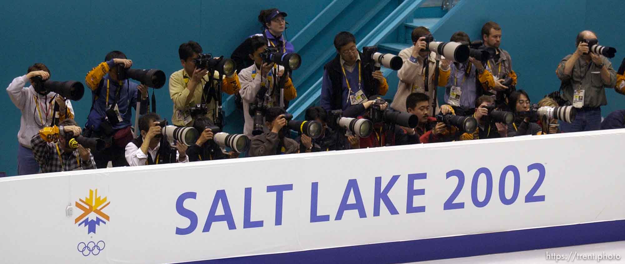 Photographers at the figure skating scandal during the Men's Free Skating Finals competition Thursday evening at the Salt Lake Ice Center, 2002 Olympic Winter Games.
 02.14.2002, 8:34:57 PM