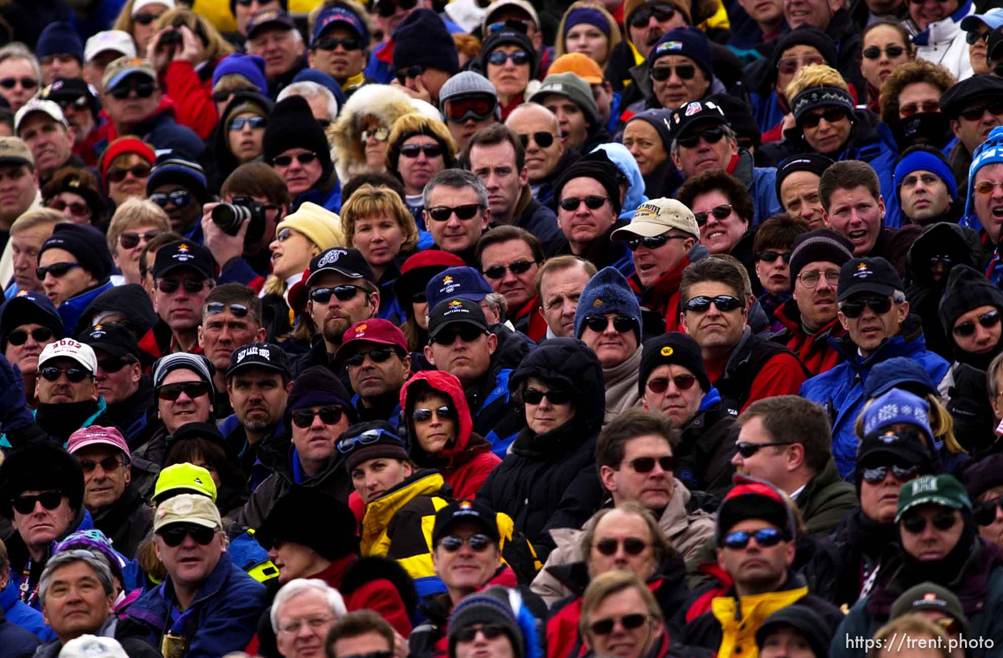 Fans. Crowd. Men's Aerials Final, Tuesday at Deer Valley, 2002 Olympic Winter Games. ; 02.19.2002, 1:04:08 PM