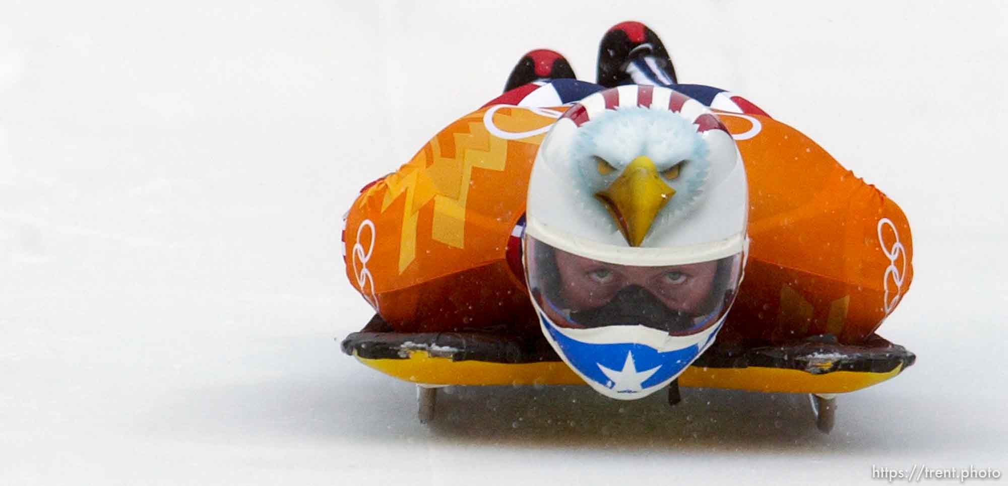 Gold medalist, USA's Jim Shea. Skeleton, Wednesday morning at the Utah Olympic Park, 2002 Olympic Winter Games.; 02.20.2002, 9:12:10 AM