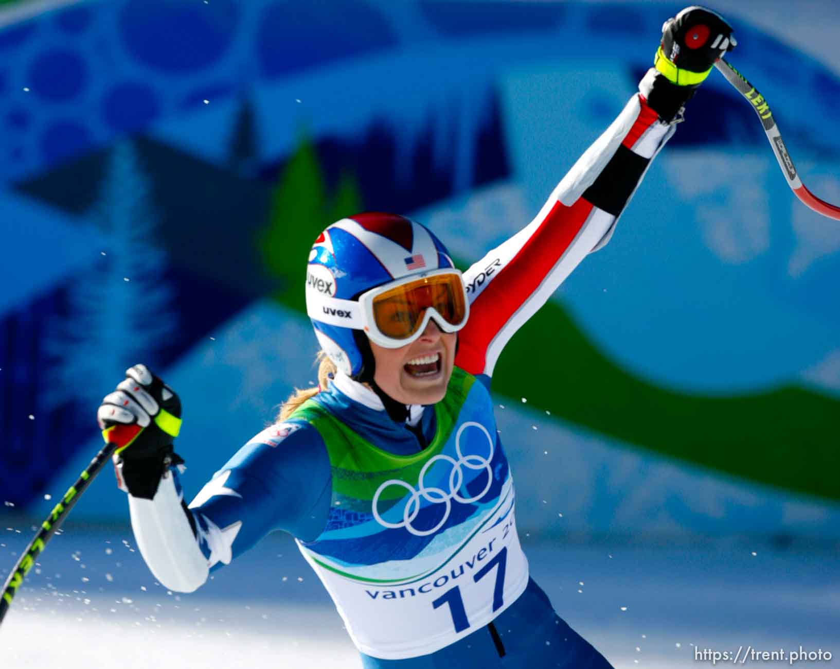 Lindsey Vonn, USA, bronze medalist, Ladies' Super-G, at the XXI Olympic Winter Games in Whistler, Saturday, February 20, 2010.