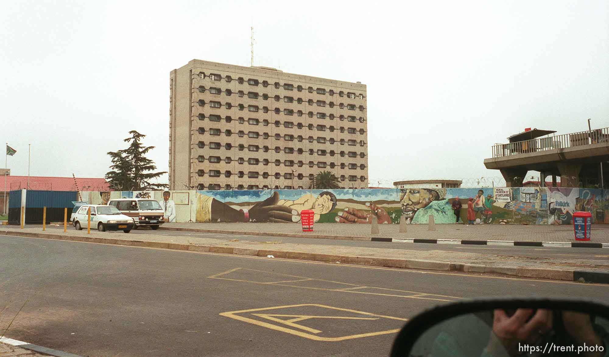 Hospital and mural street scene.