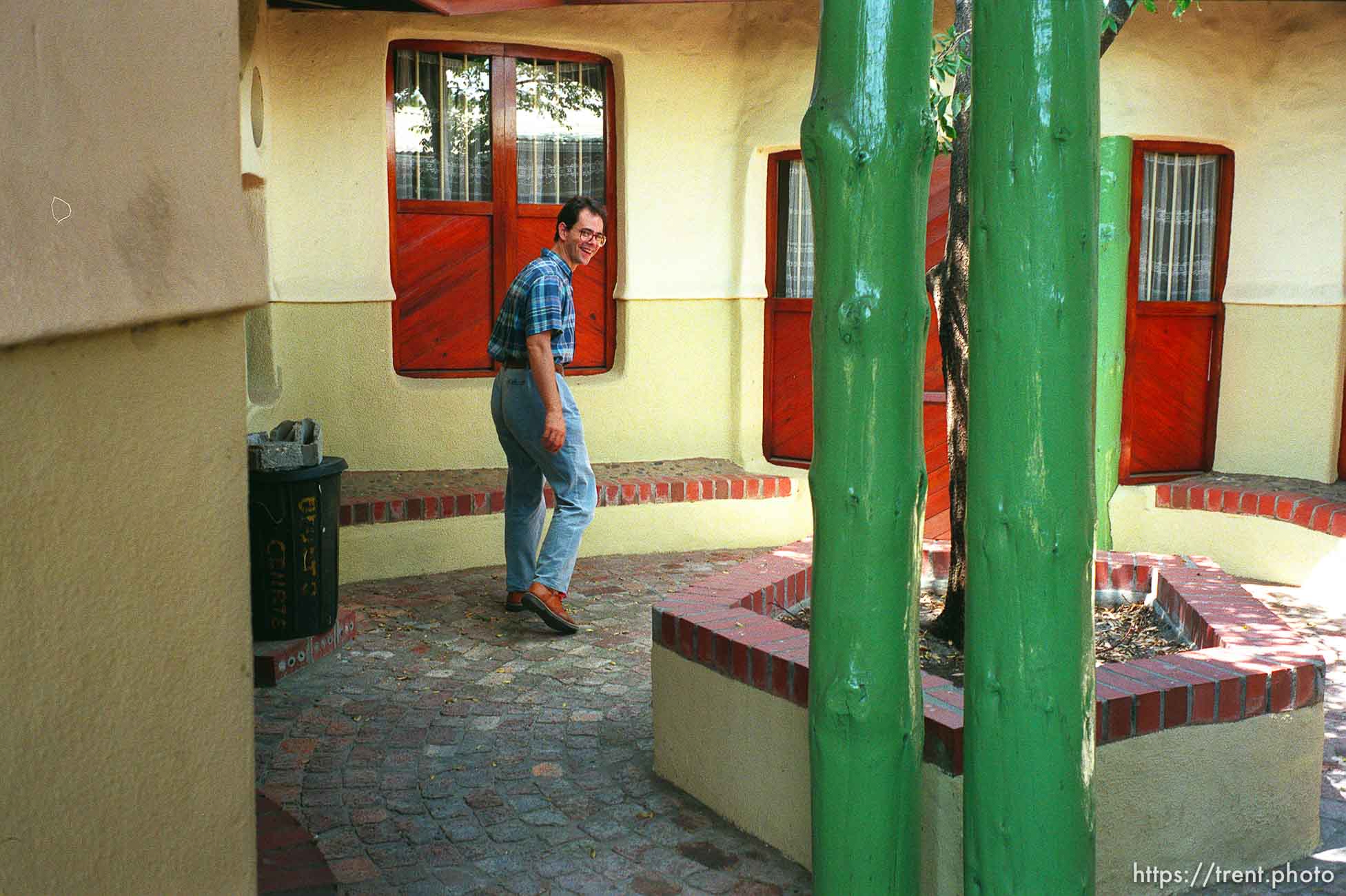 Nigel Giddey, branch president of the Guguletu LDS ward in an open-air courtyard that often serves as a place to conduct ecclesiastical interviews.