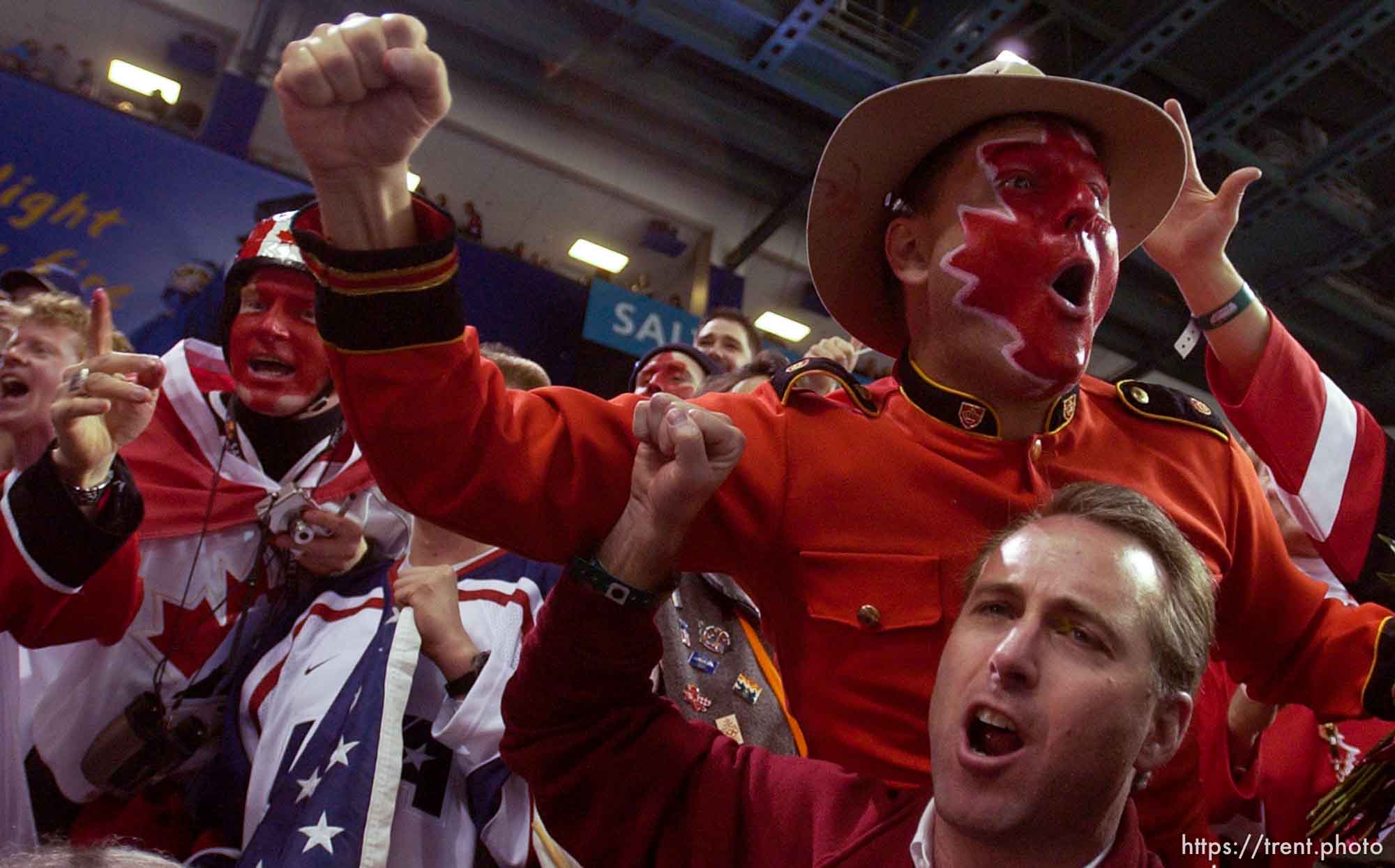 Canadian fans. USA vs. Canada, gold medal hockey, Sunday afternoon at the E Center, 2002 Olympic Winter Games.; 02.24.2002, 3:28:49 PM