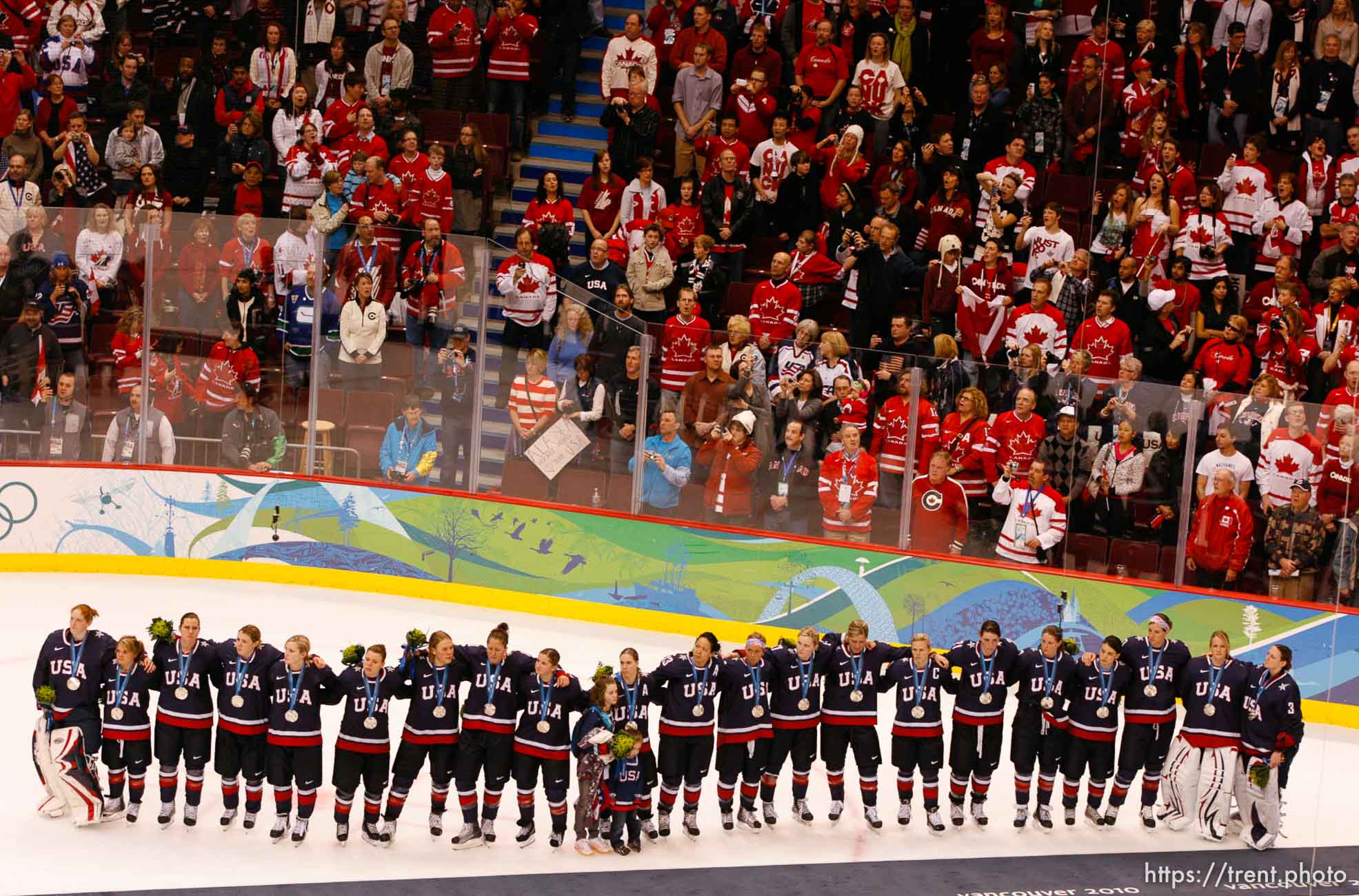 Trent Nelson  |  The Salt Lake Tribune
Silver medal-winning Team USA receives an ovation from the fans. Canada defeats Team USA in the gold medal game, women's Ice Hockey at the Canada Hockey Place, Vancouver, XXI Olympic Winter Games, Thursday, February 25, 2010.