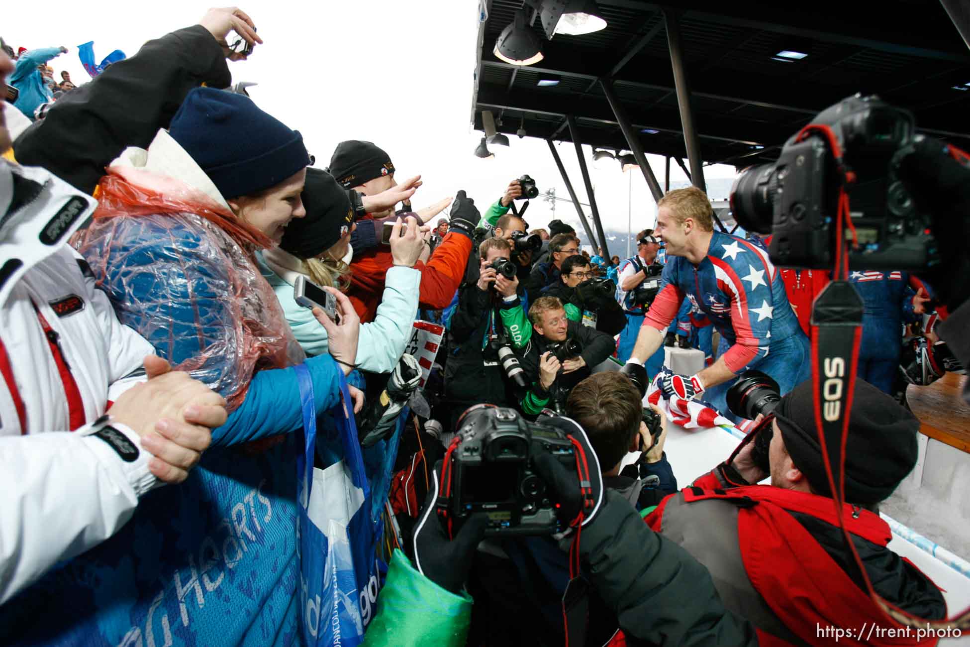 Trent Nelson  |  The Salt Lake Tribune
4-Man Bobsled, XXI Olympic Winter Games, Saturday, February 27, 2010. usa1 wins gold medal. steven holcomb, steve mesler, curtis tomasevicz, justin olsen