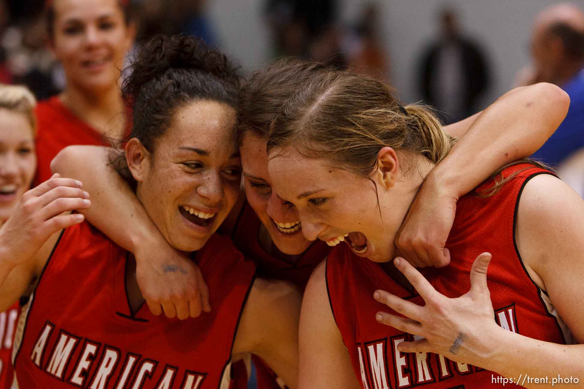 Taylorsville - Riverton vs. American Fork High School girls basketball, 5A State Championship game Saturday February 28, 2009 at Salt Lake Community College.
American Fork's Nikky Ybarra (20) American Fork's Haley Holmstead (5) American Fork's Amy Krommenhoek (25)