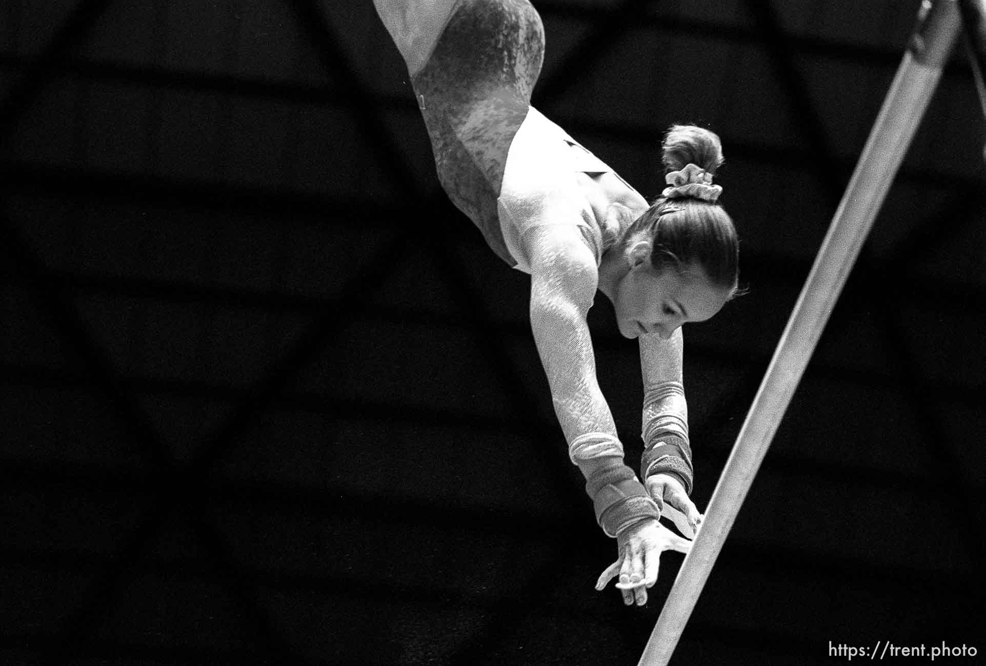 Utah's Molly Northrop on the bars at BYU vs. Utah gymnastics.