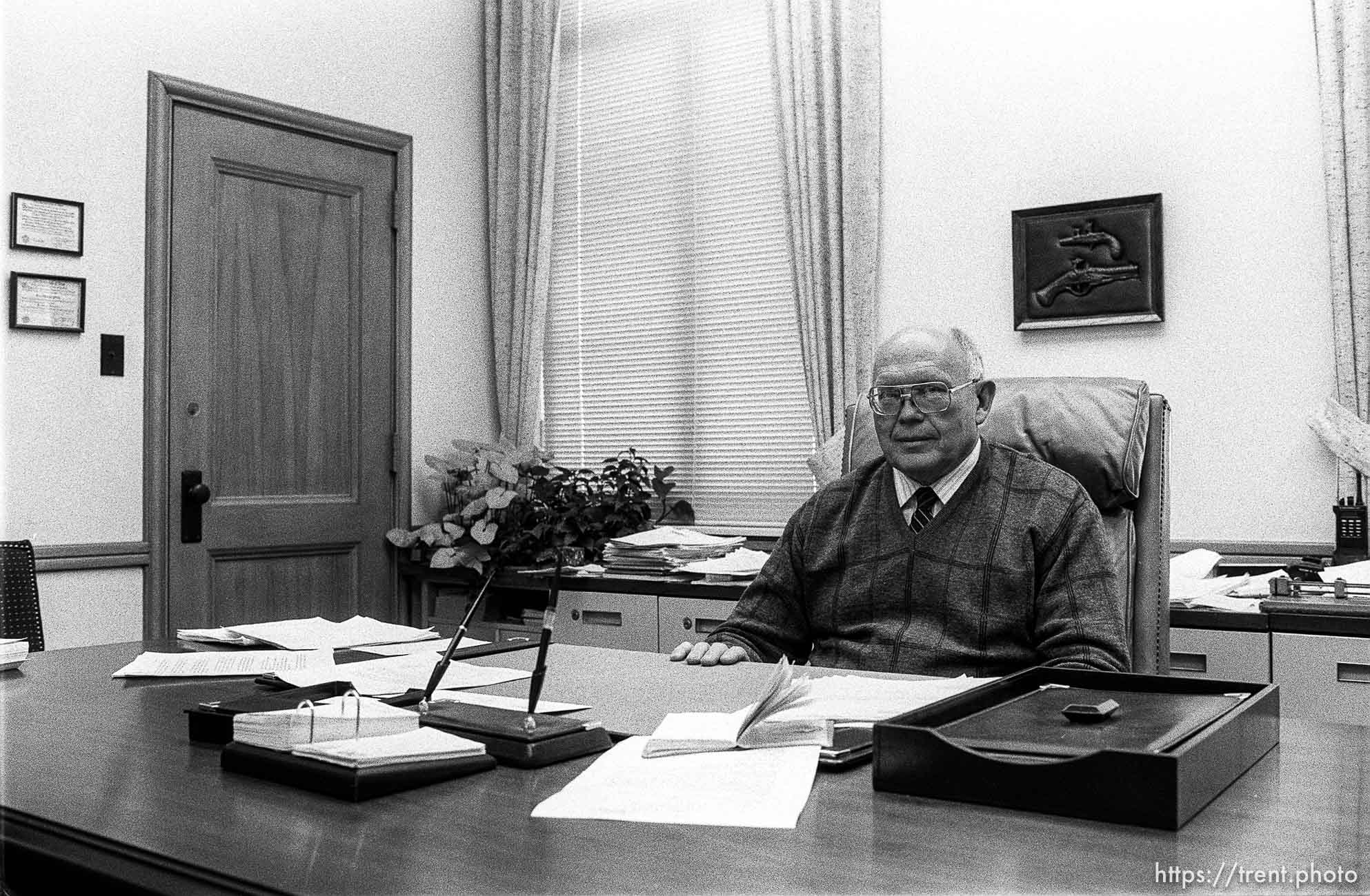 Man in office at Geneva Steel.