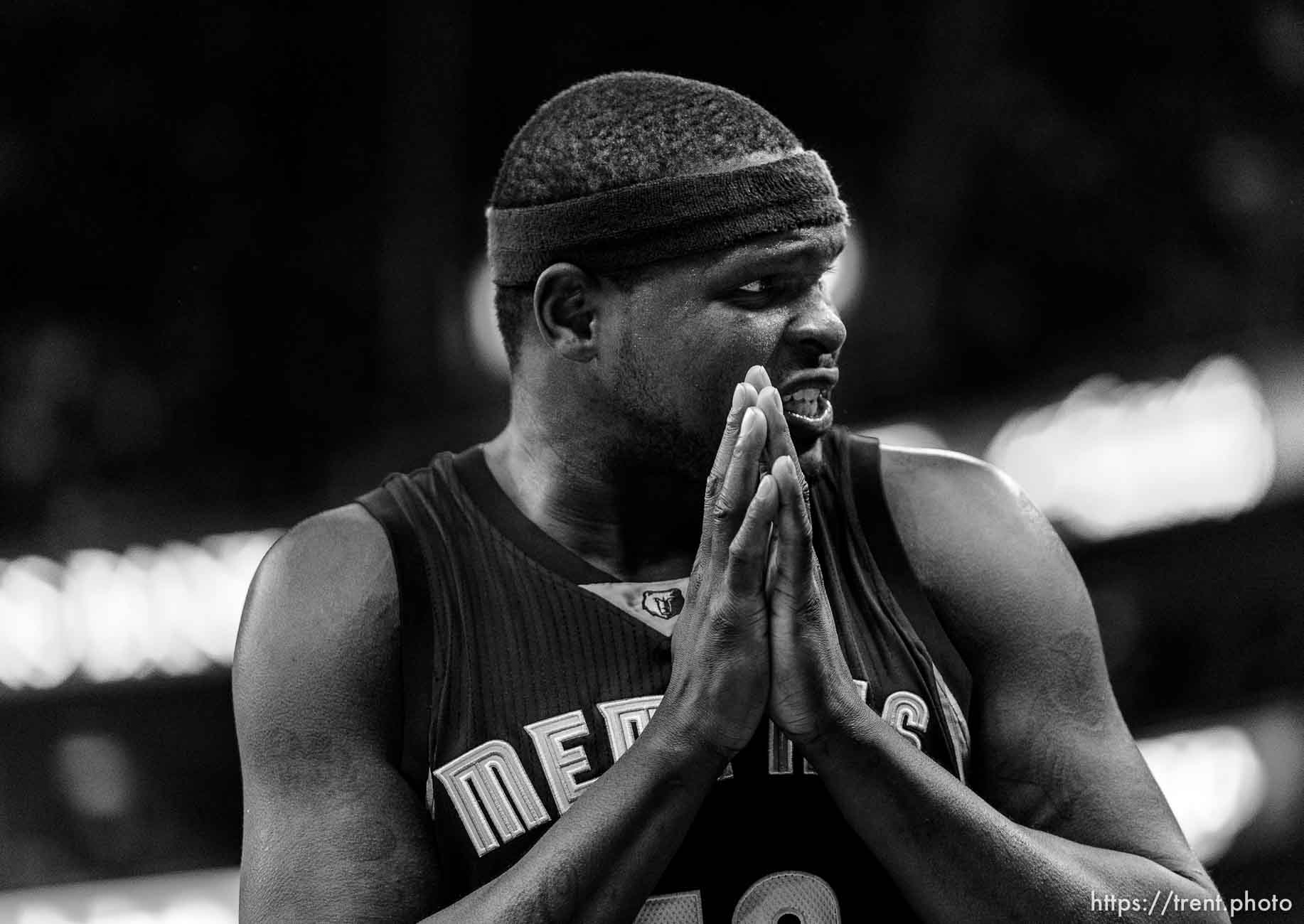 Trent Nelson  |  The Salt Lake Tribune
Memphis Grizzlies forward Zach Randolph (50) looks for mercy from an official as the Utah Jazz host the Memphis Grizzlies, NBA basketball at EnergySolutions Arena in Salt Lake City, Wednesday February 4, 2015.