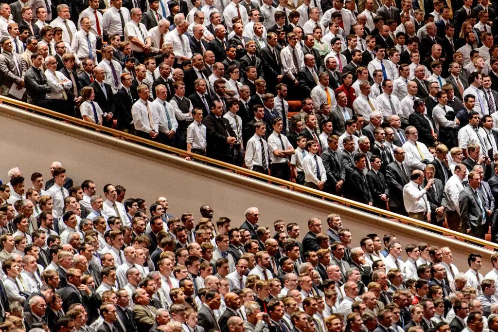 Trent Nelson  |  The Salt Lake Tribune
Men at the priesthood session of the 186th Annual General Conference of The Church of Jesus Christ of Latter-day Saints in Salt Lake City, Saturday April 2, 2016.