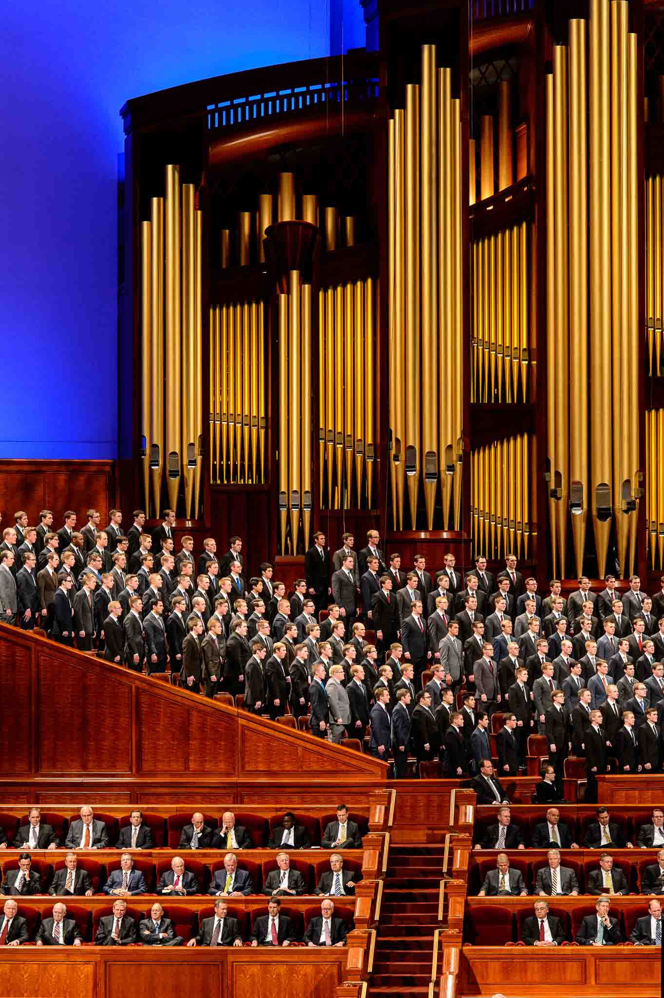 Trent Nelson  |  The Salt Lake Tribune
A choir performs at the priesthood session of the 186th Annual General Conference of The Church of Jesus Christ of Latter-day Saints in Salt Lake City, Saturday April 2, 2016.