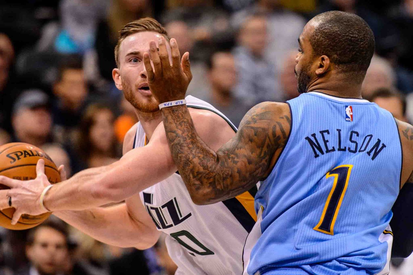 Trent Nelson  |  The Salt Lake Tribune
Utah Jazz forward Gordon Hayward (20) defended by Denver Nuggets guard Jameer Nelson (1) as the Utah Jazz host the Denver Nuggets in Salt Lake City, Wednesday November 23, 2016.