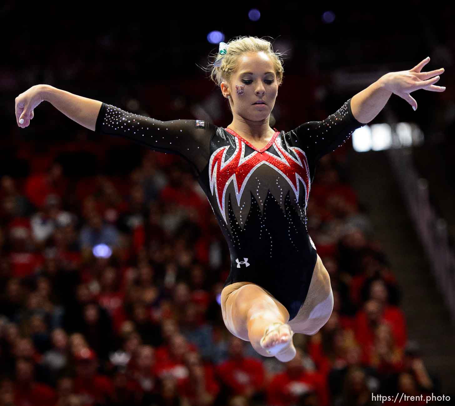 (Trent Nelson | The Salt Lake Tribune)  MyKayla Skinner on beam as Utah hosts Washington, NCAA gymnastics in Salt Lake City, Saturday February 3, 2018.