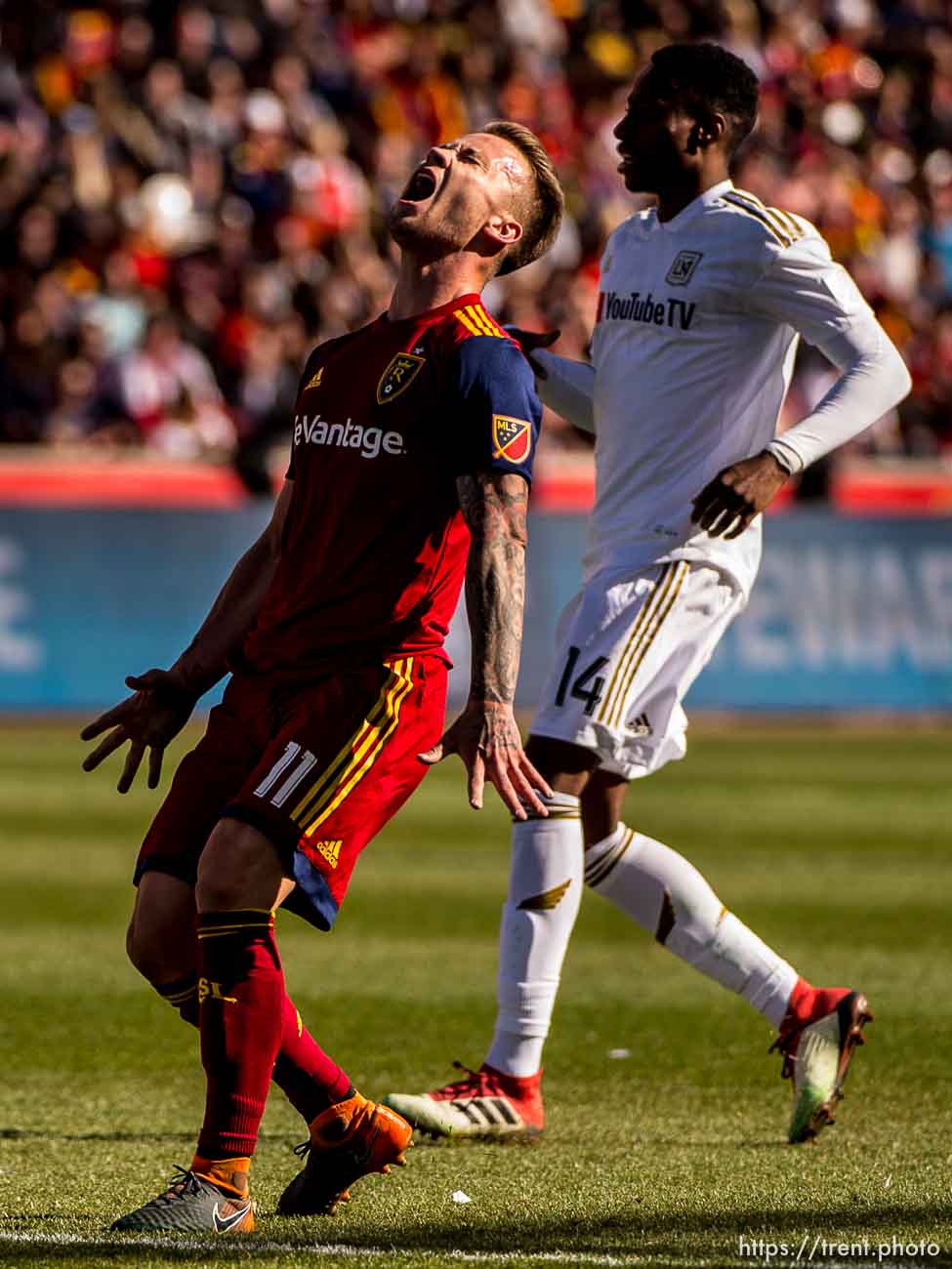 Real Salt Lake midfielder Albert Rusnak (11) reacts to a missed shot.