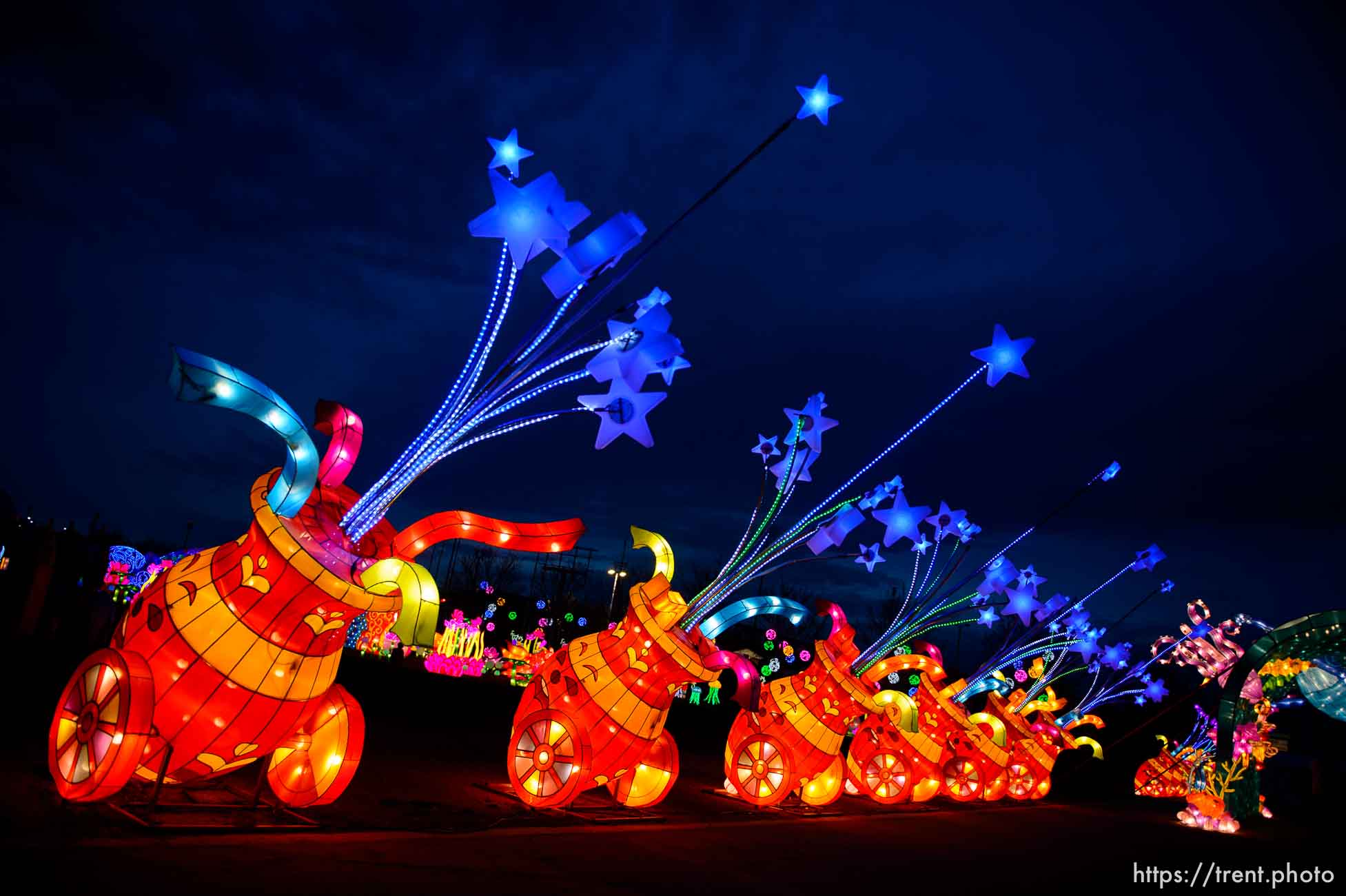 (Trent Nelson | The Salt Lake Tribune)  
Dragon Lights SLC, part of the China Lights touring festival, opens on March 23 and continues through May 6 at the Utah State Fairpark. This international cultural experience includes 39 custom-built illuminated exhibits, traditional Chinese handicrafts, dance and acrobatic performances, and a variety of Chinese food and traditional fair food and beverages. Dragon Lights SLC provides an opportunity for the community to explore the ancient culture of China while learning about China today.
Wednesday March 21, 2018.