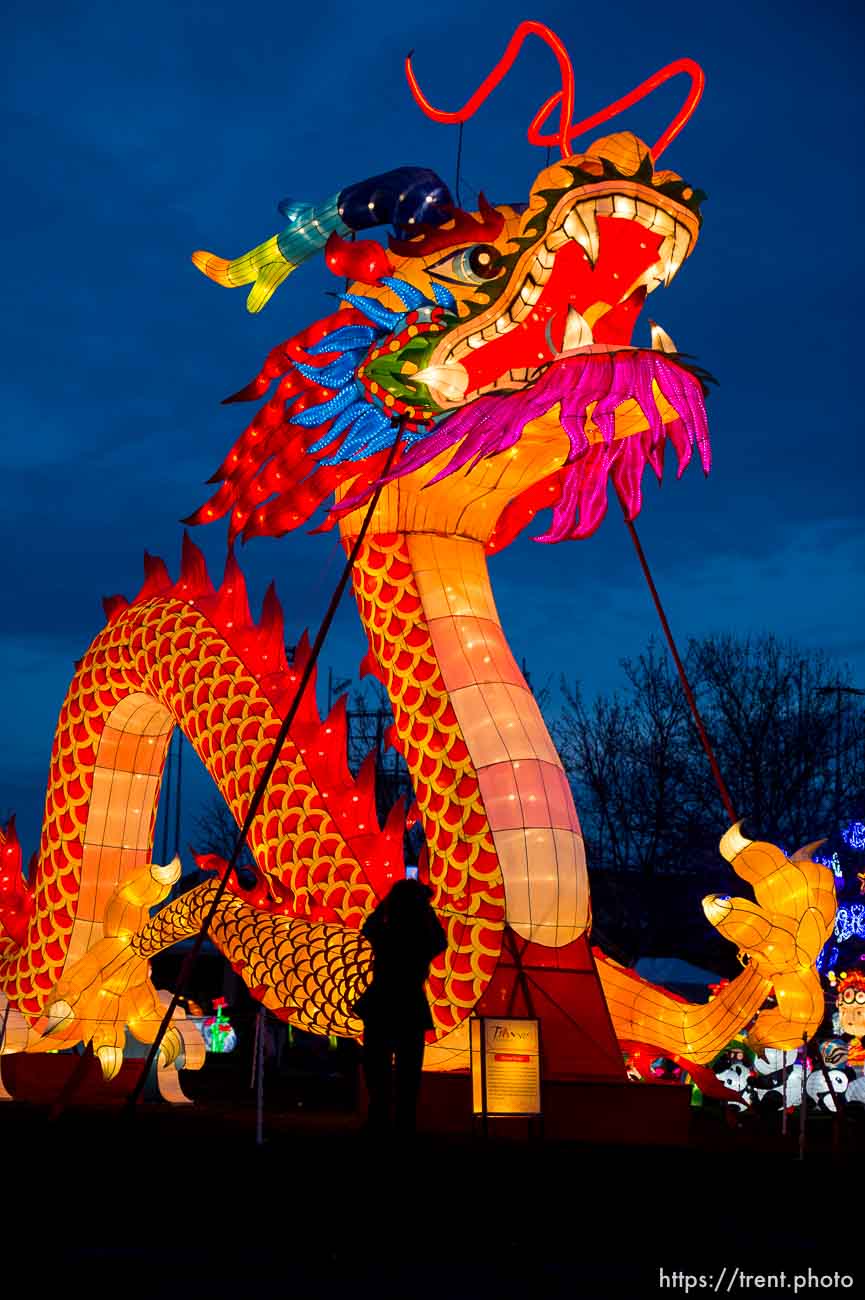 (Trent Nelson | The Salt Lake Tribune)  
Dragon Lights SLC, part of the China Lights touring festival, opens on March 23 and continues through May 6 at the Utah State Fairpark. This international cultural experience includes 39 custom-built illuminated exhibits, traditional Chinese handicrafts, dance and acrobatic performances, and a variety of Chinese food and traditional fair food and beverages. Dragon Lights SLC provides an opportunity for the community to explore the ancient culture of China while learning about China today.
Wednesday March 21, 2018.