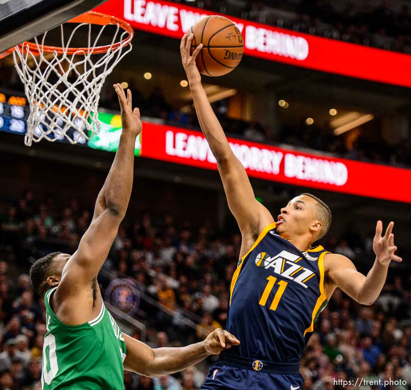 (Trent Nelson | The Salt Lake Tribune)  
Utah Jazz vs. Boston Celtics, NBA basketball in Salt Lake City, Wednesday March 28, 2018. Utah Jazz guard Dante Exum (11).