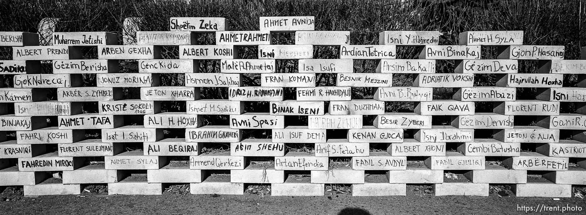 Bricks memorializing the 1,500 missing men of Djakovica.