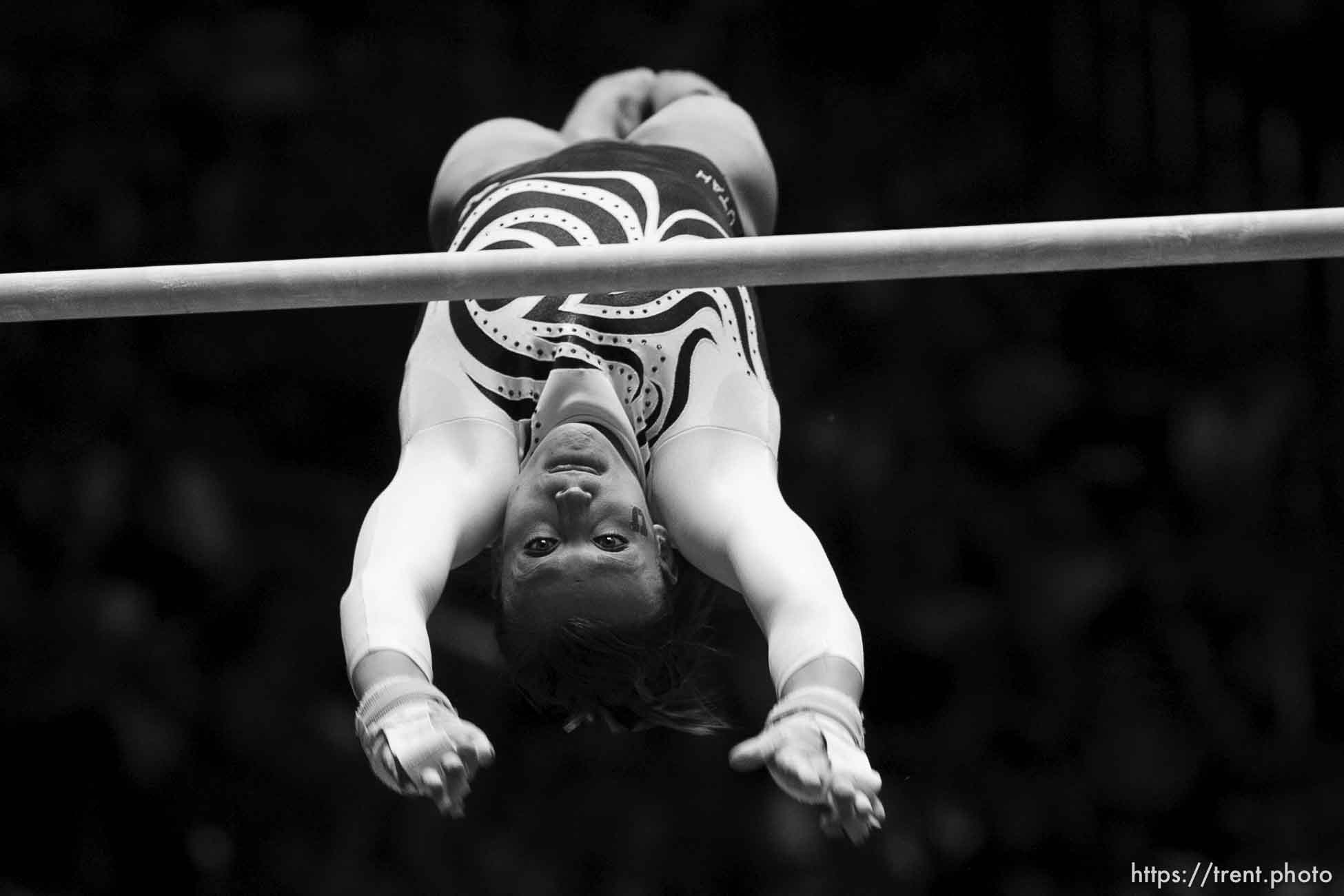 Salt Lake City - Utah's Daria Bijak scored a 9.150 on the bars, University of Utah vs. Florida gymnastics Friday March 13, 2009.