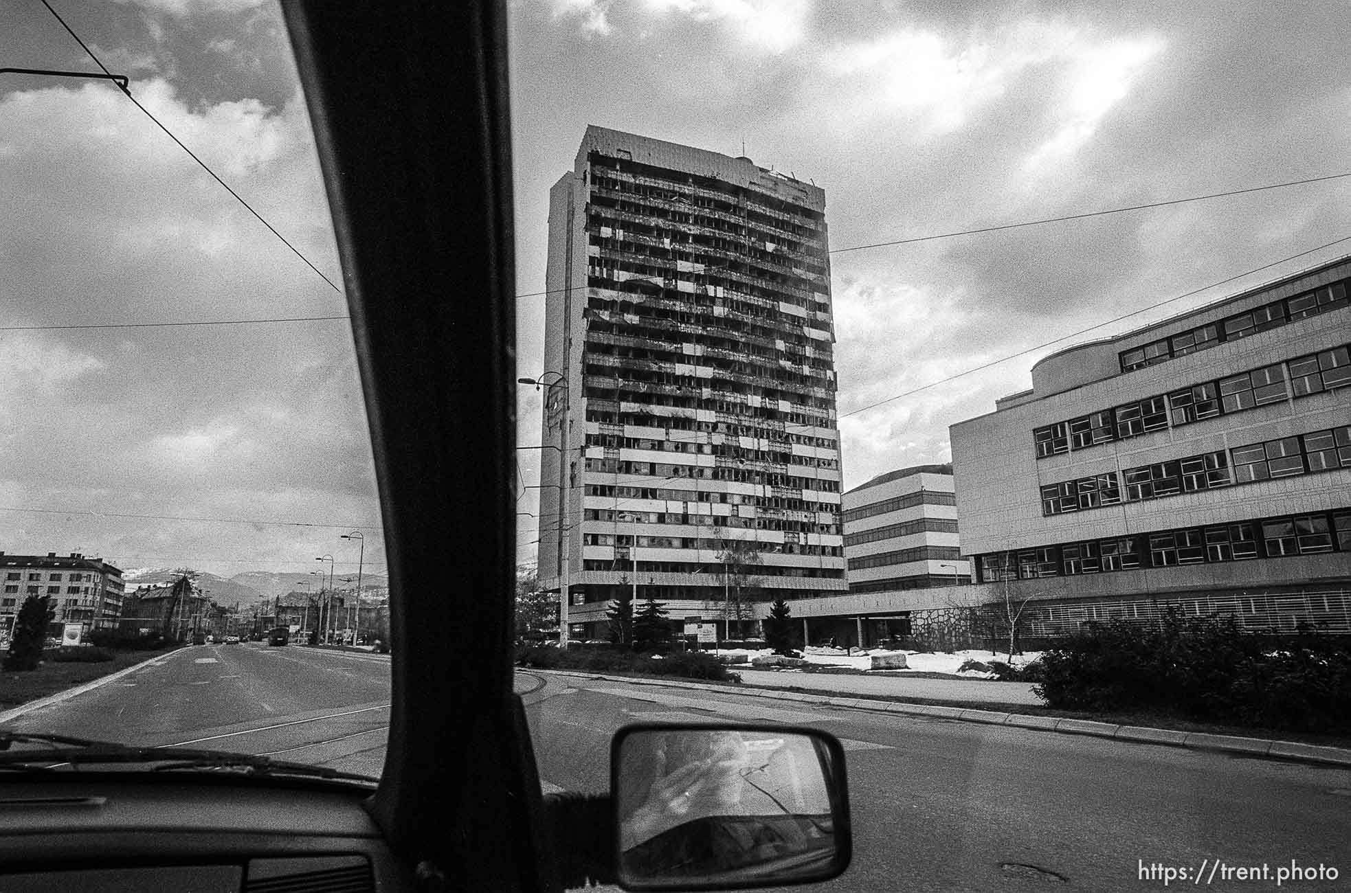 Shelled parliament building.