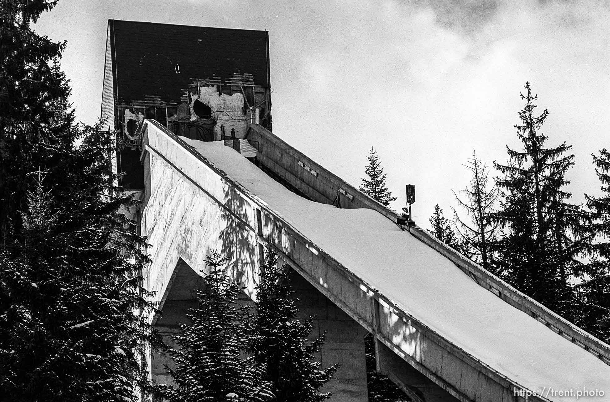 Ski jump at the Igman venue, shot by Serbs, who used the venue as a military base during the war.