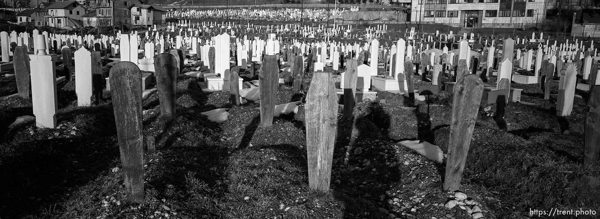 Trent shadow and War-time cemetery on the football pitch.