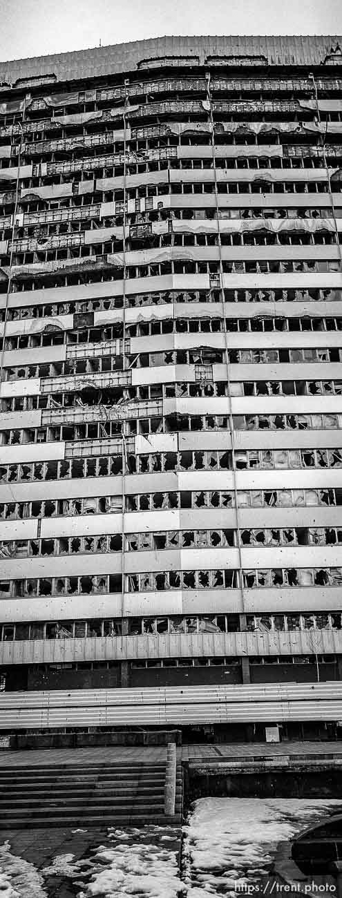 Shelled, burned-out Parliament Building.