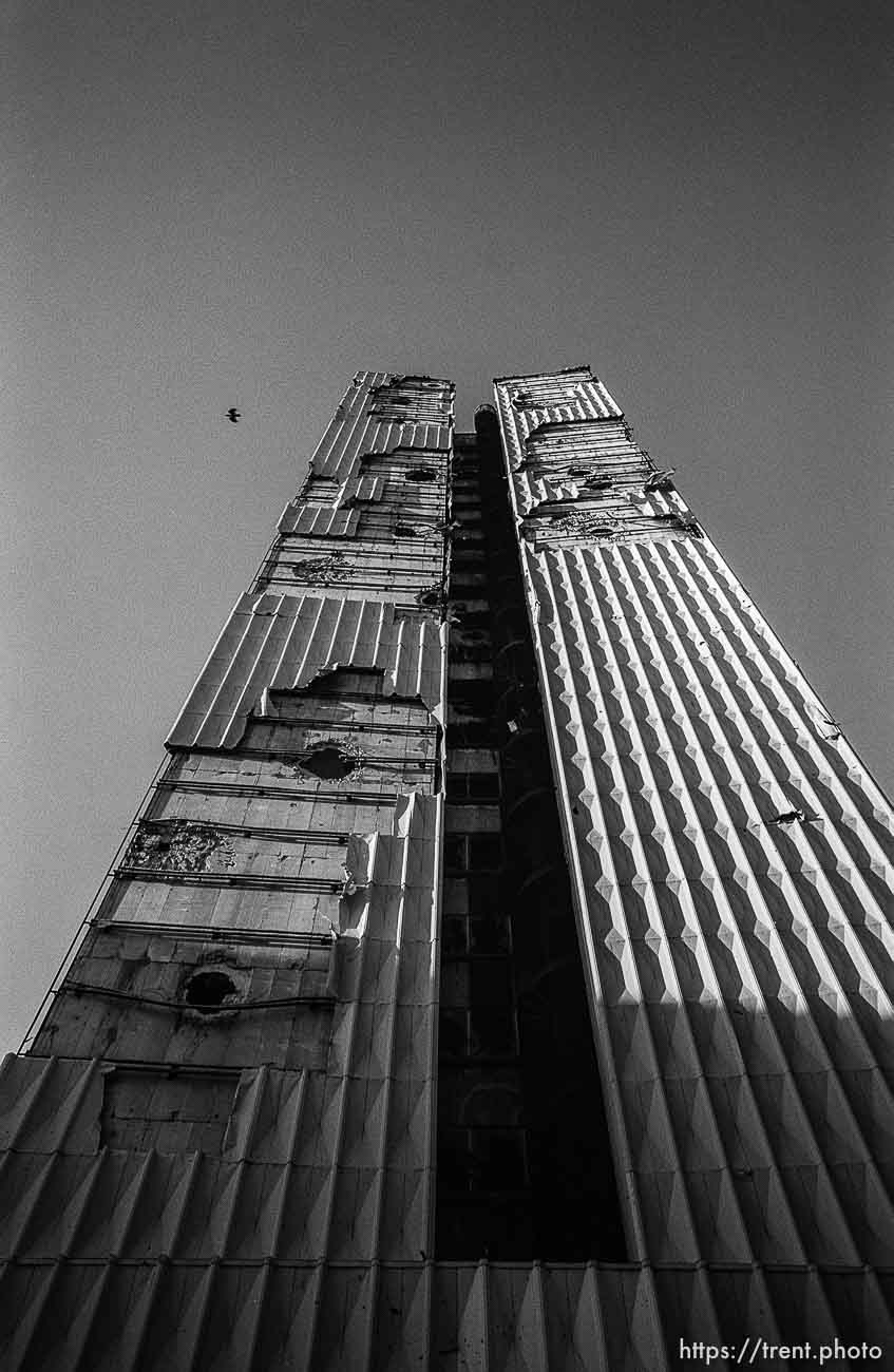 Bombed and shelled Parliament building.