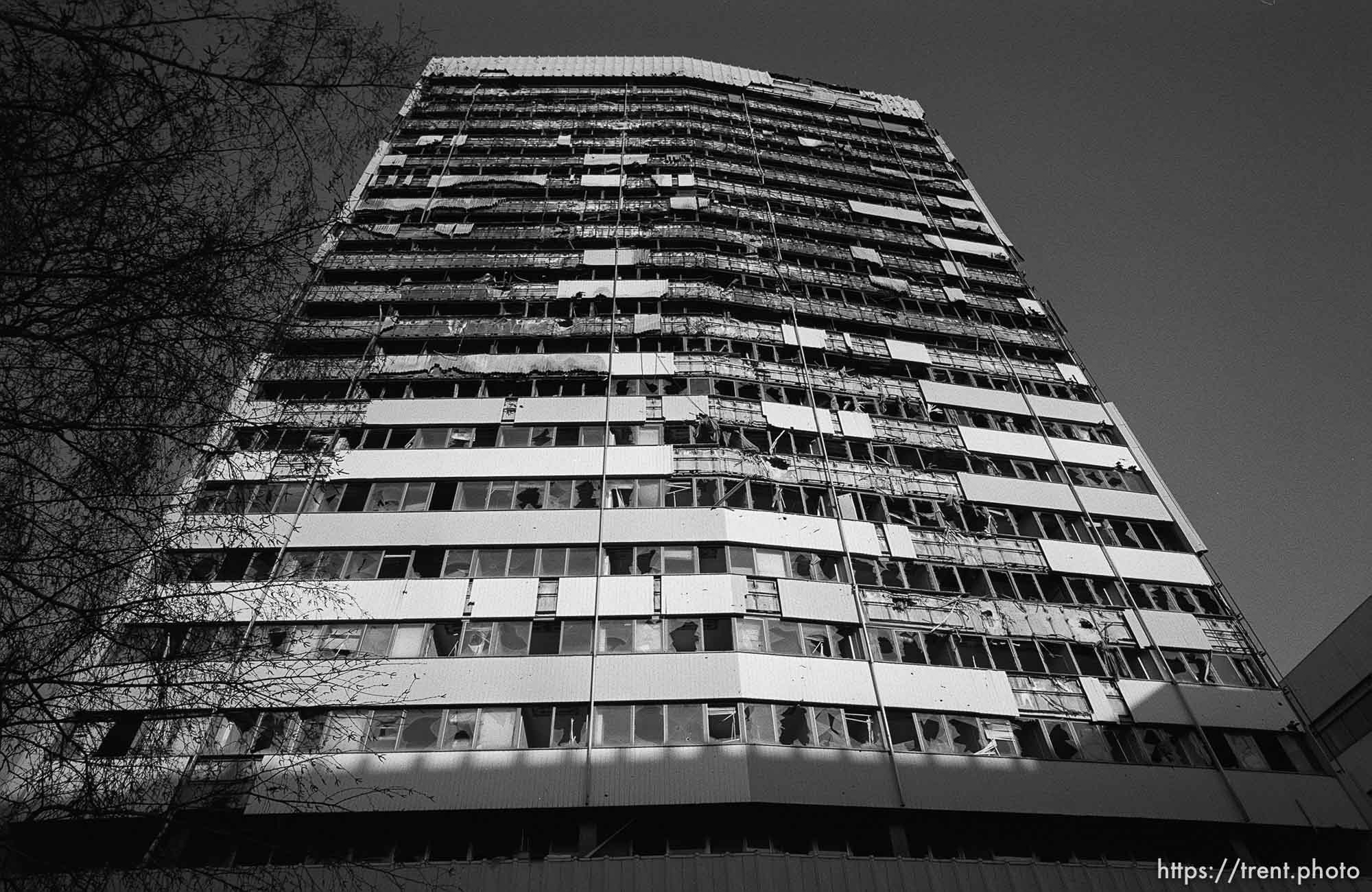 Bombed and shelled Parliament building.