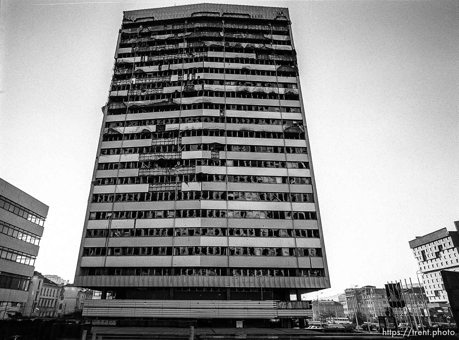 Bombed and shelled Parliament building.