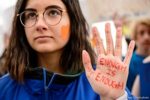 (Trent Nelson | The Salt Lake Tribune)  
High school students gathered at the Utah State Capitol in Salt Lake City to mark the anniversary of the Columbine High School massacre and call for action against gun violence, Friday April 20, 2018. Amanda DeMelo