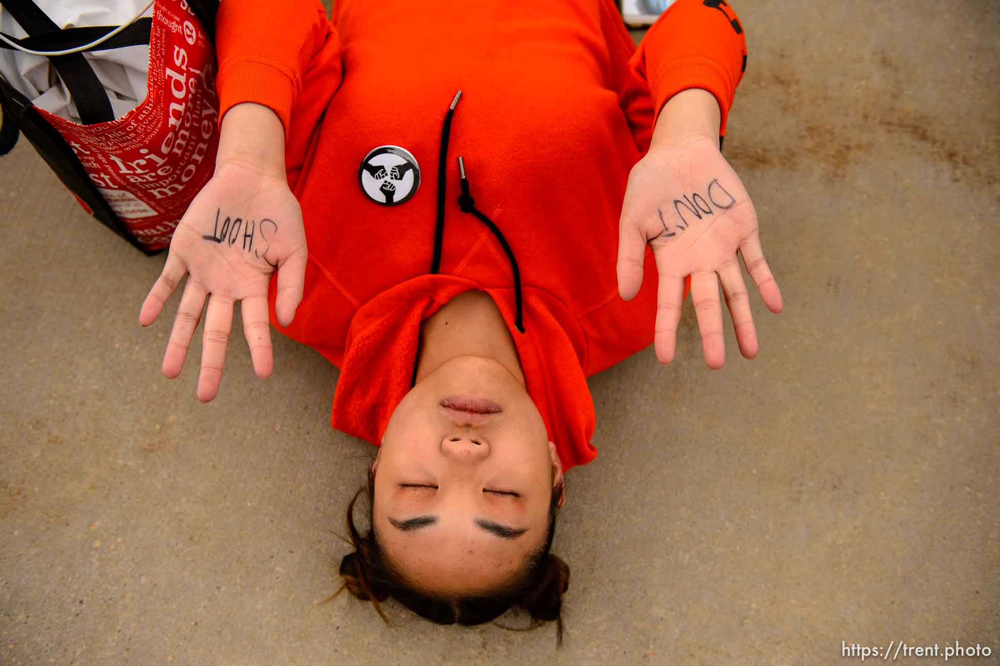 (Trent Nelson | The Salt Lake Tribune)  
High school students staged a die-in at the Utah State Capitol in Salt Lake City to mark the anniversary of the Columbine High School massacre and call for action against gun violence, Friday April 20, 2018.