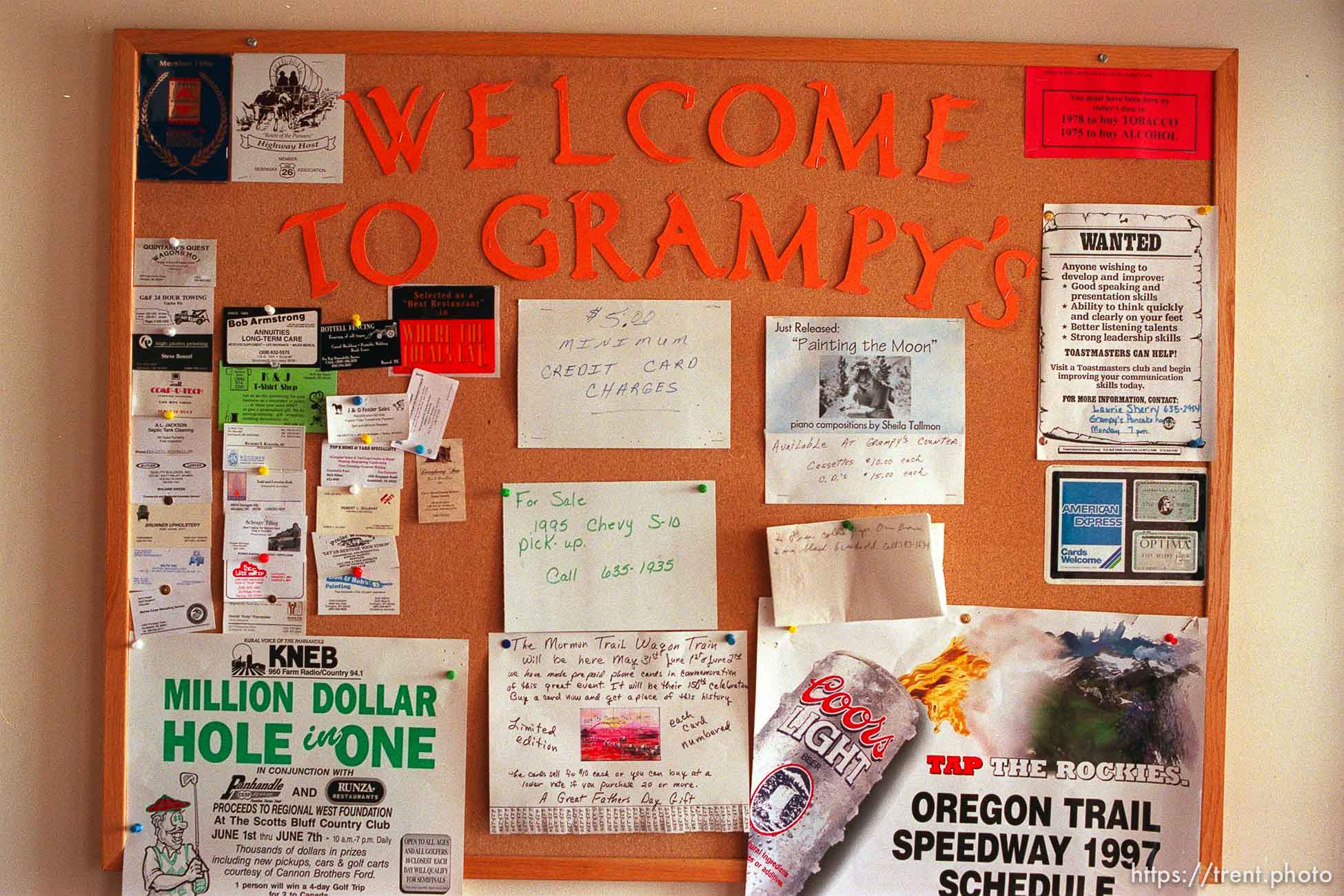 Bulletin board at Grampy's Pancake House.