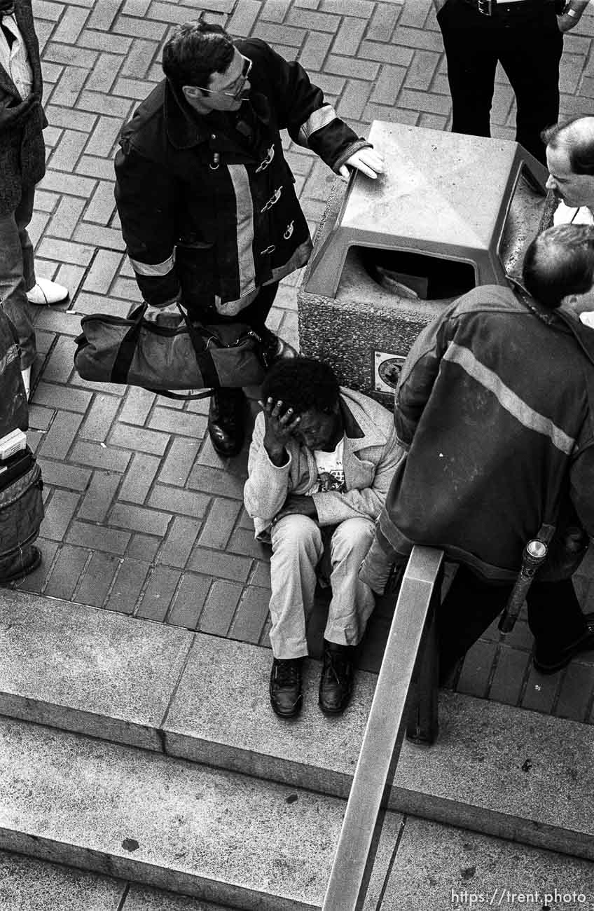 Paramedics and man who collapsed.