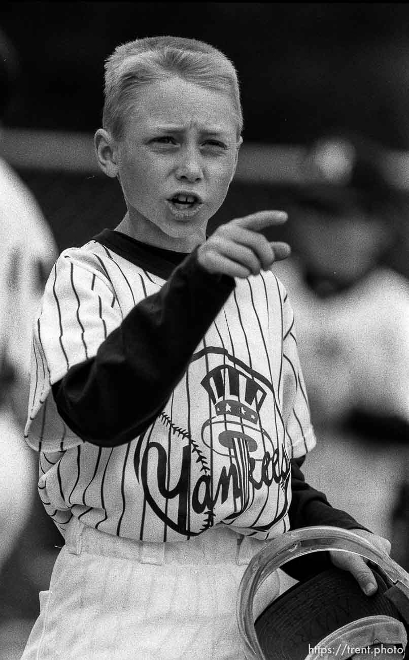 Player points at Yankees game.