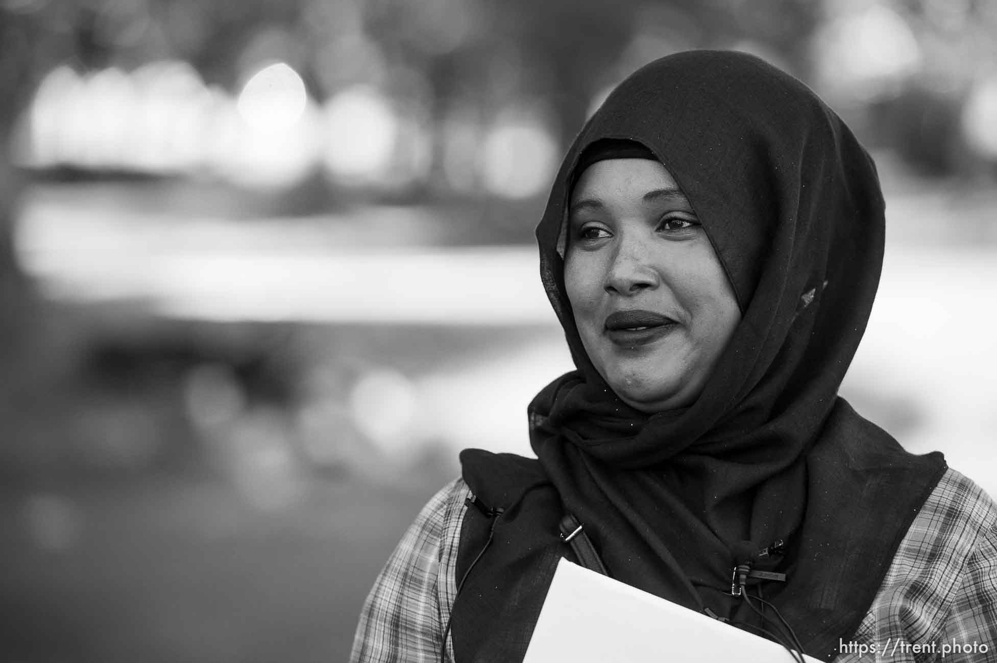 (Trent Nelson | The Salt Lake Tribune)
Ubah Ahmed Abdi is interviewed. World Refugee Day is a free community celebration and festival of activities, including live cultural entertainment, ethnic food, global market, and kids’ activities. 
, Saturday June 23, 2018.