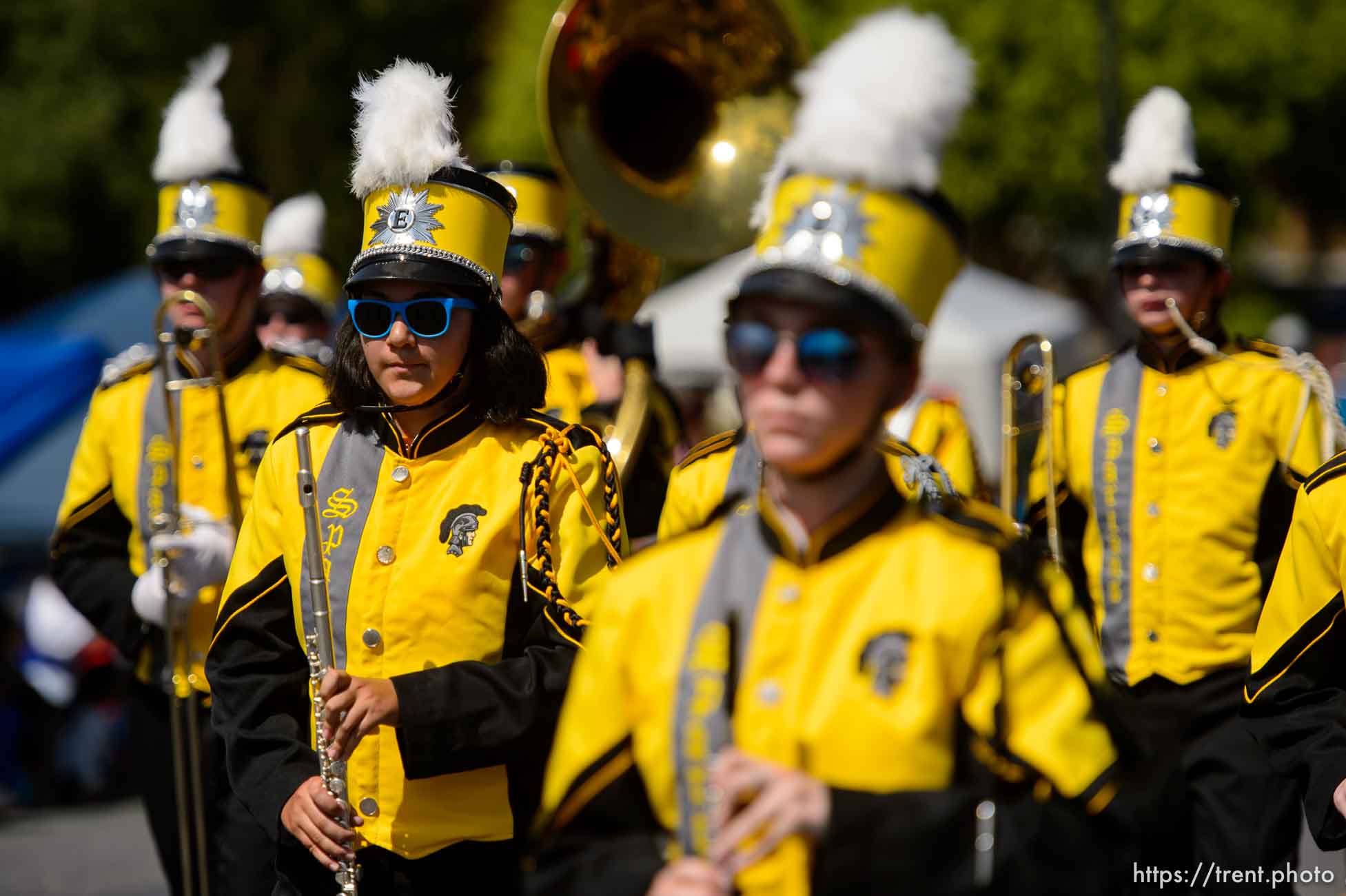 (Trent Nelson | The Salt Lake Tribune)  
The Days of '47 Parade in Salt Lake City, Tuesday July 24, 2018. Emery High School Spartan Band.