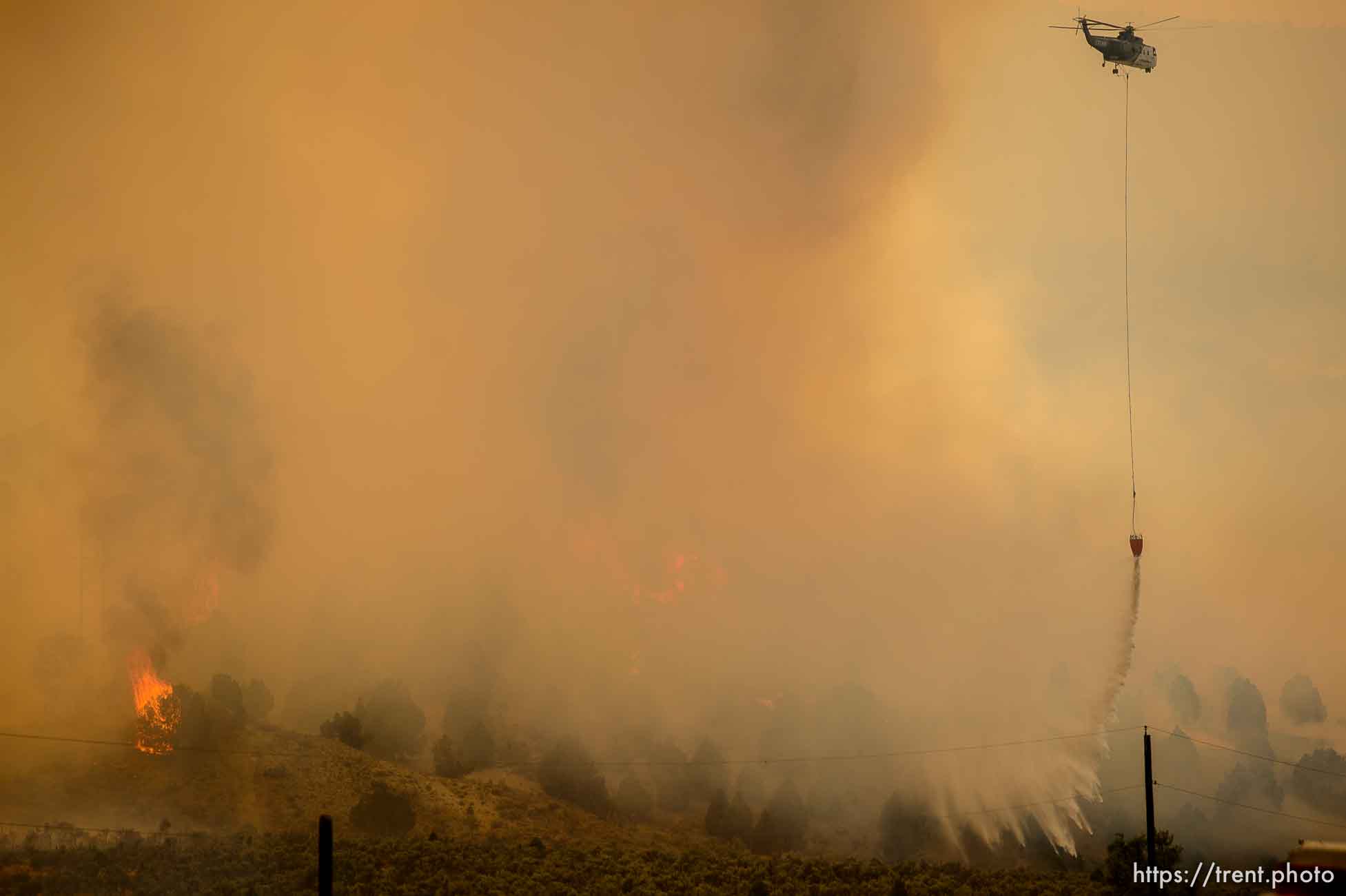 (Trent Nelson | The Salt Lake Tribune) 
The Coal Hollow Fire burns along Highway 6 in Utah County, Thursday Aug. 9, 2018.