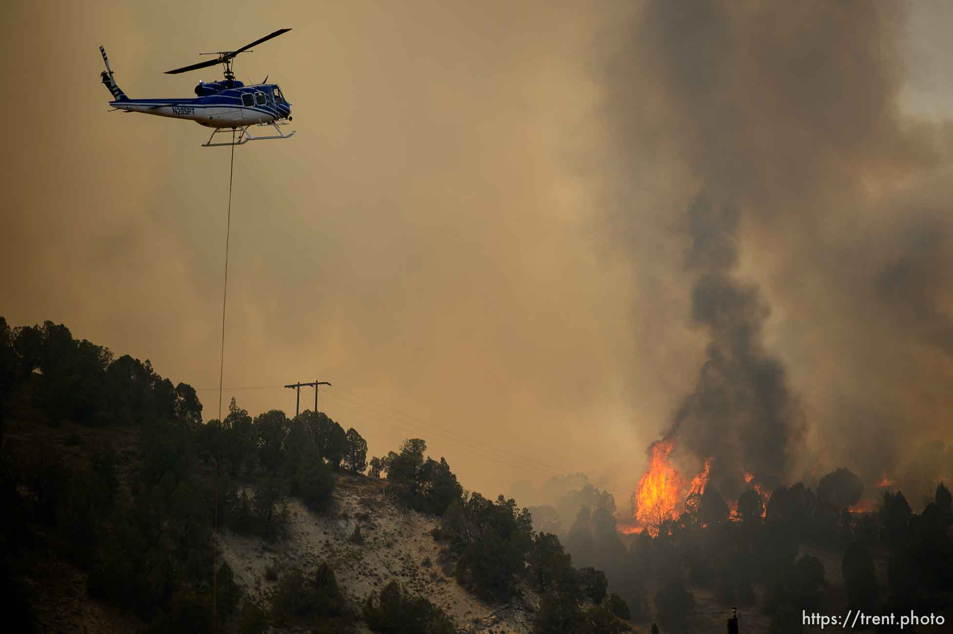 (Trent Nelson | The Salt Lake Tribune) 
The Coal Hollow Fire burns along Highway 6 in Utah County, Thursday Aug. 9, 2018.