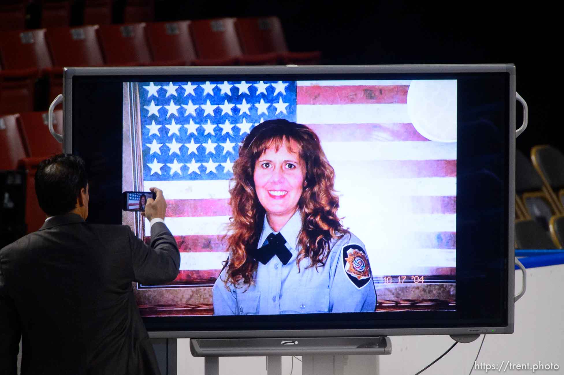 (Trent Nelson | The Salt Lake Tribune)  
Funeral services for Jill Robinson, a West Valley City code-enforcement officer killed on the job last week. The service took place at the Maverik Center in West Valley City on Friday Aug. 17, 2018.