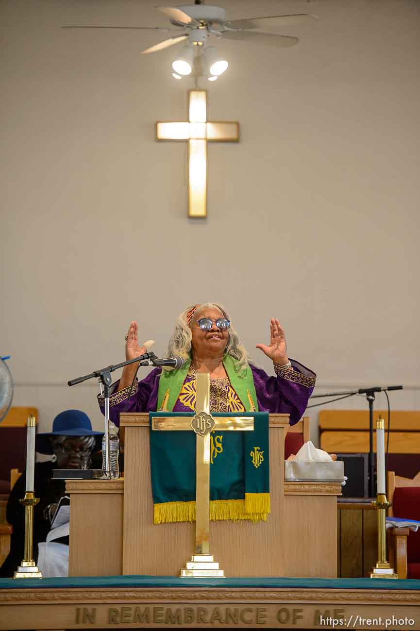 (Trent Nelson | The Salt Lake Tribune)  
Rev. Nurjhan Govan is retiring after 14 years, the longest serving pastor Salt Lake City's historic Trinity AME Church has ever had, Sunday Aug. 19, 2018.