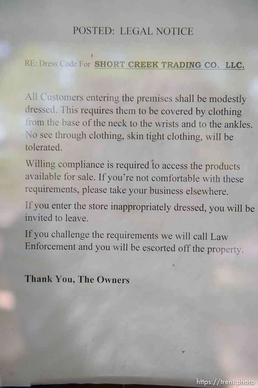 Trent Nelson  |  The Salt Lake Tribune
short creek trading company grocery store, given eviction notice by UEP trust, Monday May 8, 2017.  dress code