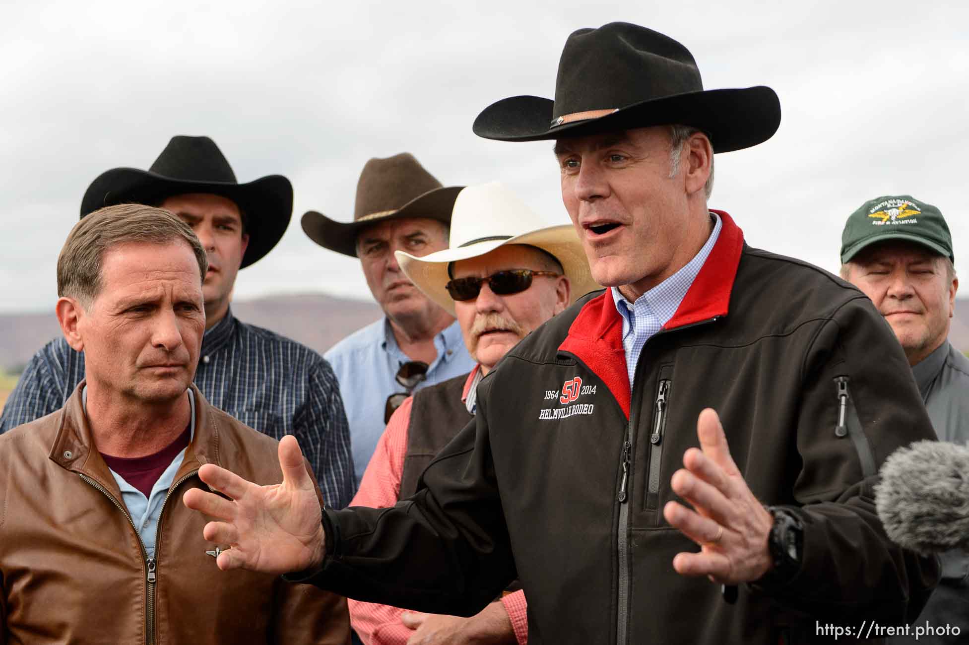 Trent Nelson  |  The Salt Lake Tribune
Secretary of the Interior Ryan Zinke speaks at a news conference at the Kanab Airport, Wednesday May 10, 2017. Standing with him were Rep. Chris Stewart and a group of county commissioners.