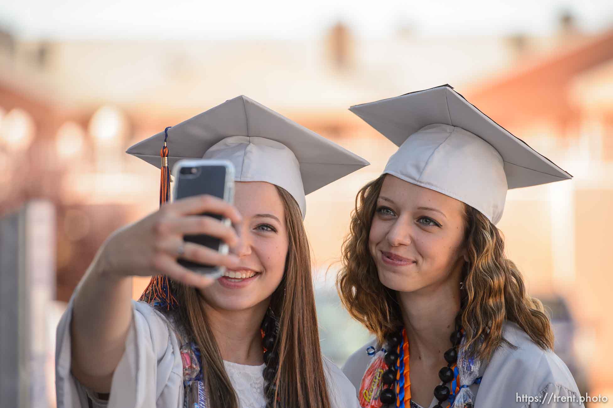 Trent Nelson  |  The Salt Lake Tribune
Amy Barlow, Danielle Barlow selfie at Water Canyon High School's graduation ceremony in Hildale, Monday May 22, 2017. Two years ago the school had one graduate, this year twenty-five.