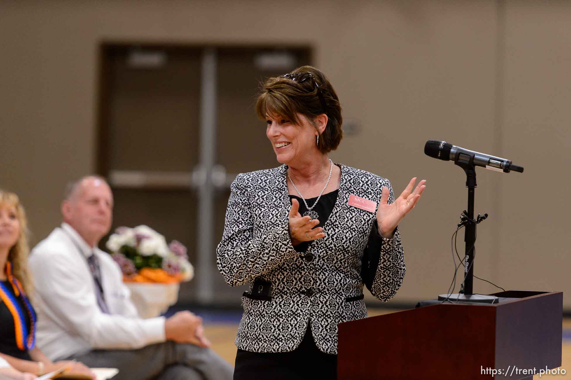 Trent Nelson  |  The Salt Lake Tribune
Mohave Community College's Carolyn Hamblin at Water Canyon High School's graduation ceremony in Hildale, Monday May 22, 2017. Two years ago the school had one graduate, this year twenty-five.