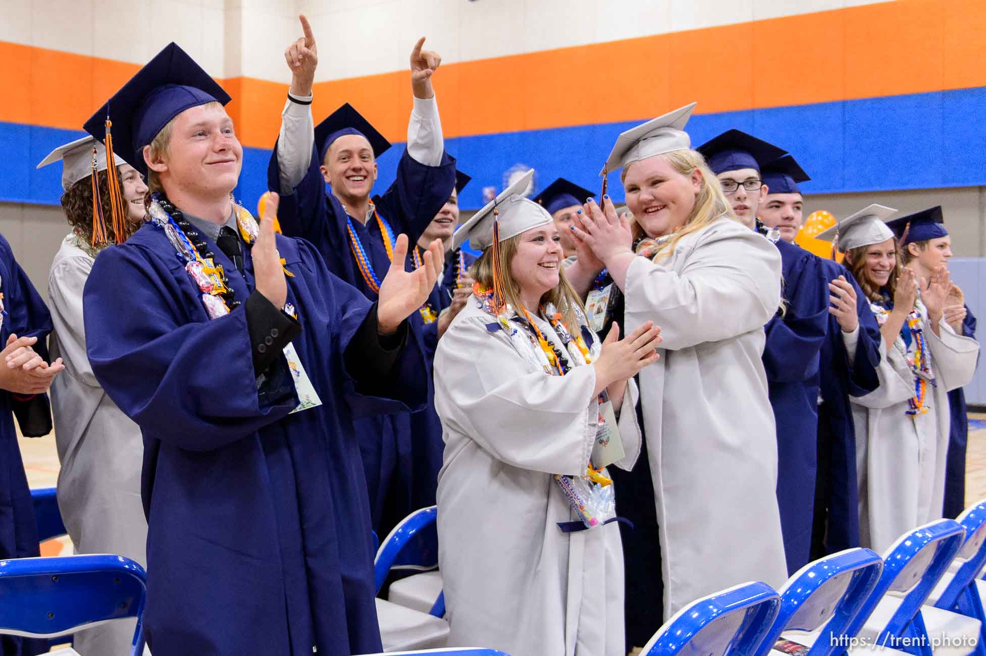 Trent Nelson  |  The Salt Lake Tribune
Graduates acknowledge their families and supporters at Water Canyon High School's graduation ceremony in Hildale, Monday May 22, 2017. Two years ago the school had one graduate, this year twenty-five.