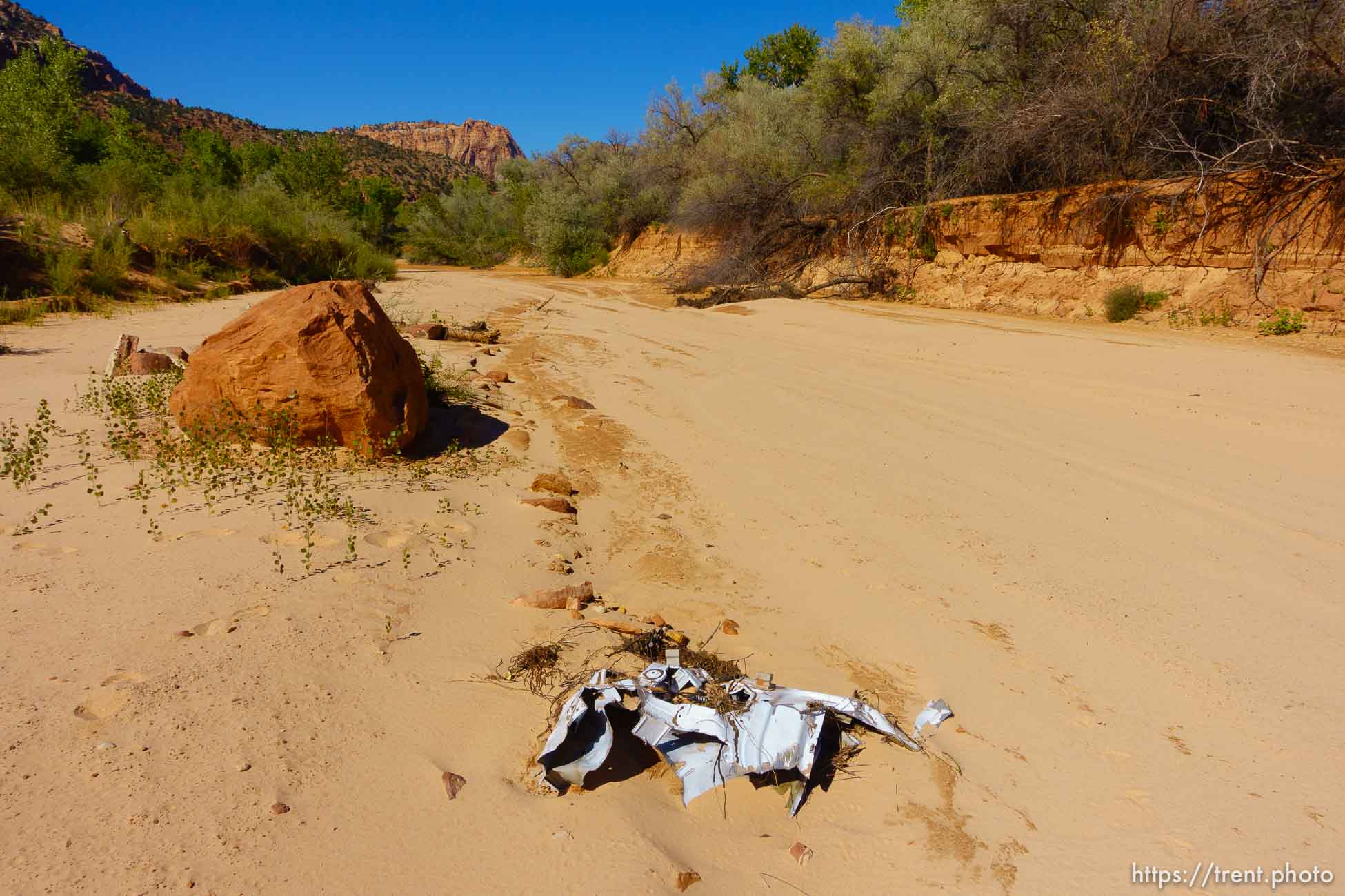 Trent Nelson  |  The Salt Lake Tribune
short creek at site of 2015 flash flood, hildale, Wednesday September 14, 2016.   shadows