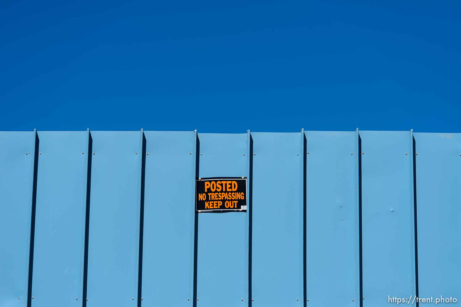 Trent Nelson  |  The Salt Lake Tribune
posted no trespassing keep out on blue wall, Wednesday September 14, 2016.